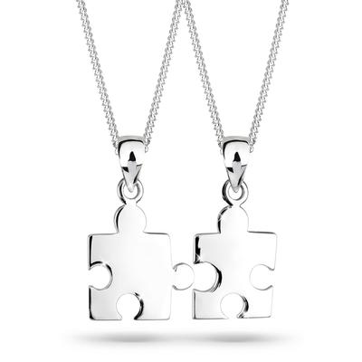 Ketten-Set ELLI "Halskette Partnerketten Puzzlestücke 925 Silber" Gr. 45, silber, Halsketten, Damen, ohne Stein, Silber 925 (Sterlingsilber)