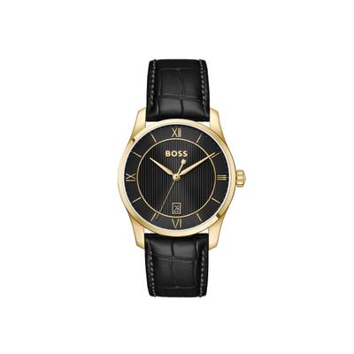 Quarzuhr BOSS "PRINCIPLE", schwarz, Armbanduhren, Herren, Quarzuhr, Armbanduhr, Damenuhr, Herrenuhr, Lederarmband, analog, Tag