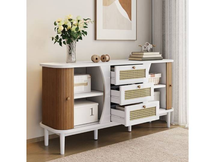 LPOSPI Buffet salle à manger portes coulissantes étagères réglables design moderne 140 5 × 40 × 76 cm blanc