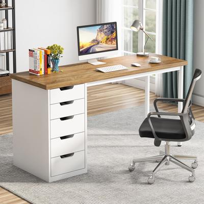 1Easylife 47-inch Computer Desk with 5-drawer, Wood and Metal Writing Desk for Study Living Room