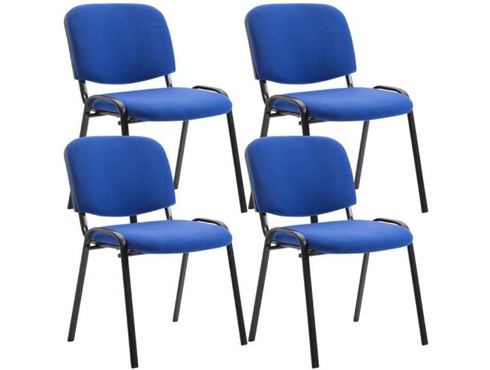 Lot de 4 chaises visiteur empilable zone d attente en tissu bleu pietement a 4 pieds en metal noir 10_0003190