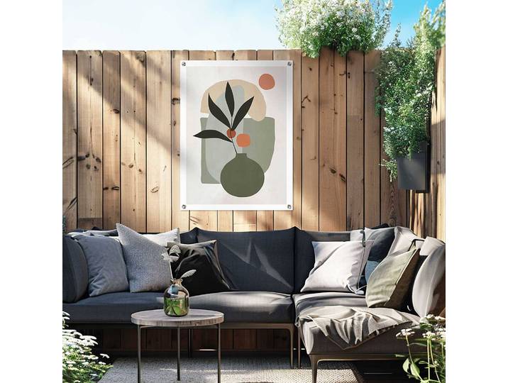 Outdoor-Poster Vase mit Blumen PVC Grün/Grün 60 x 80 x 0cm