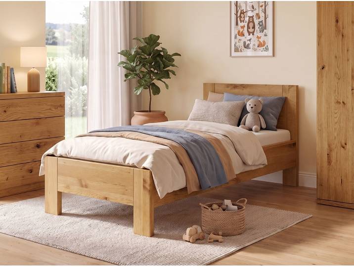 Kinder- & Jugendbett „Bianca“ Wildeiche 120 x 190 cm Massivholz Wildeiche