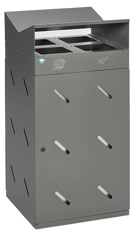 Robuste Wertstoffsammlstation 4-Fach-Einwurf | 200 Liter, HxBxT 118,5x58x58cm | Verzinkter Stahl | Eisenglimmer
