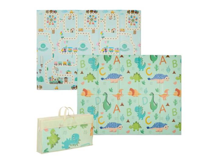 Relaxdays Faltbare Spielmatte Dinosaurier und Zug