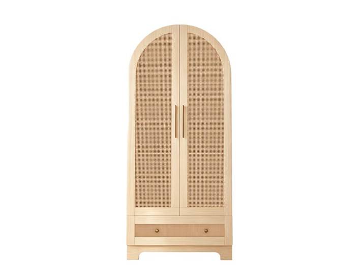 Armoire de Chambre avec en Rotin Armoire Penderie avec 2 Portes et 1 Tiroirs 2 Étagères Tringle à VêTements 70x55x170 cm Bois