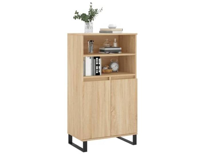 KTHLBRH Sideboard Eiche Sonoma 60 x 36 x 110 cm aus mehrschichtigem Holz 6 Fächer, staubdichte Türen, Ablagefläche, Füße aus Metall, Industrie-Stil