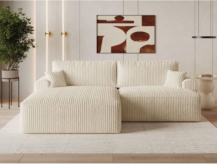 Ecksofa L-Form mit Schlaffunktion und Bettkasten Serene Links Beige