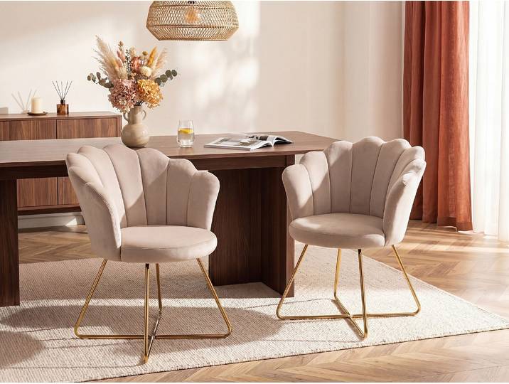 Stuhl 6er-Set - Samt & Metall - Beige & Goldfarben - FIORI II