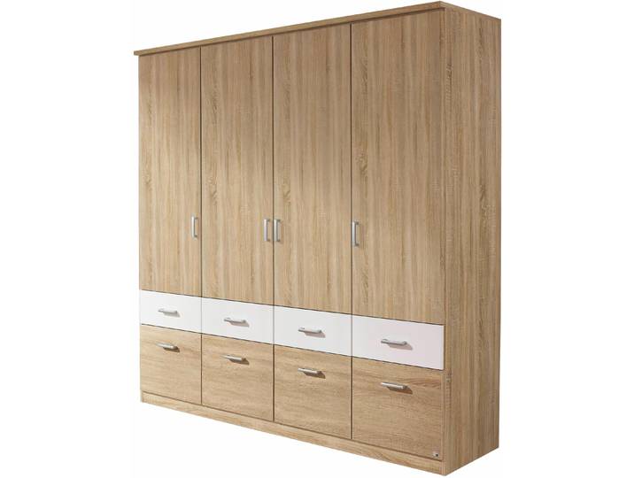 Kleiderschrank RAUCH Kleiderschrank Schrank Garderobe deckenhoher Schrank BREMEN , beige (struktureichefarben hell, oberer schub weiß), B:181cm H:199cm T:58cm, Holzwerkstoff, Schränke, Kleiderschrank, in vielen Farbvariationen, inkl. Kranzblende MADE IN GERMANY