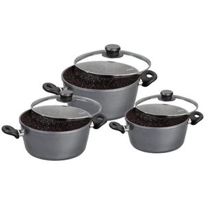 STONELINE Topfset 6932, Aluguss, induktionsgeeignet, mit 3 Glasdeckeln, 3-teilig