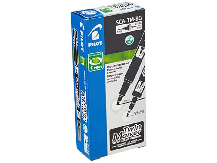 Pilot Twin Marker BeGreen permanente marker, 2 punten, ronde punten/fijn/medium, 10 stuks Noire