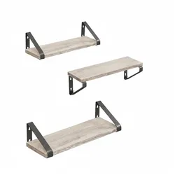 Relaxdays Wandregal, 3er Set, 3 Größen: 30, 35, 40 cm Breite, Holzoptik & Metall, Wandbretter für Bücher & Deko, greige