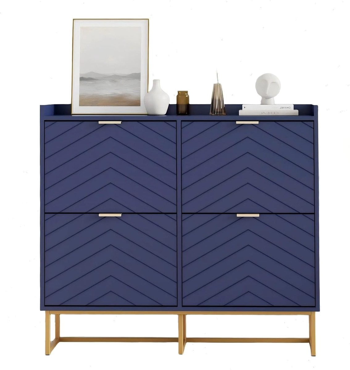 UEV smalle schoenenkast met 4 deuren, blauw, B: 100 cm, D: 24 cm, H: 103,5 cm