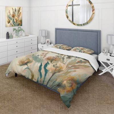 DESIGN ART "Designart ""Wild Flowers In Faded Vintage Colours III"" Beige Traditional - Bedding Cover Set With Shams"