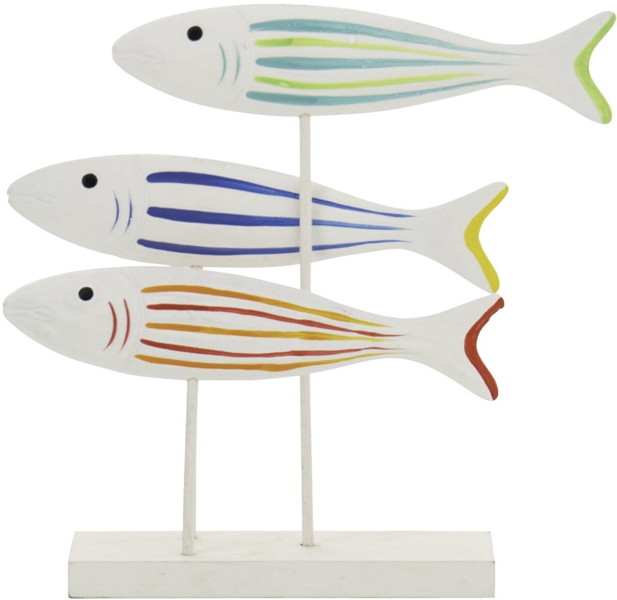 J-Line Decoratie Vis Op Voet Gestreept - Hout en Bamboe - Mix - Small - 2 stuks