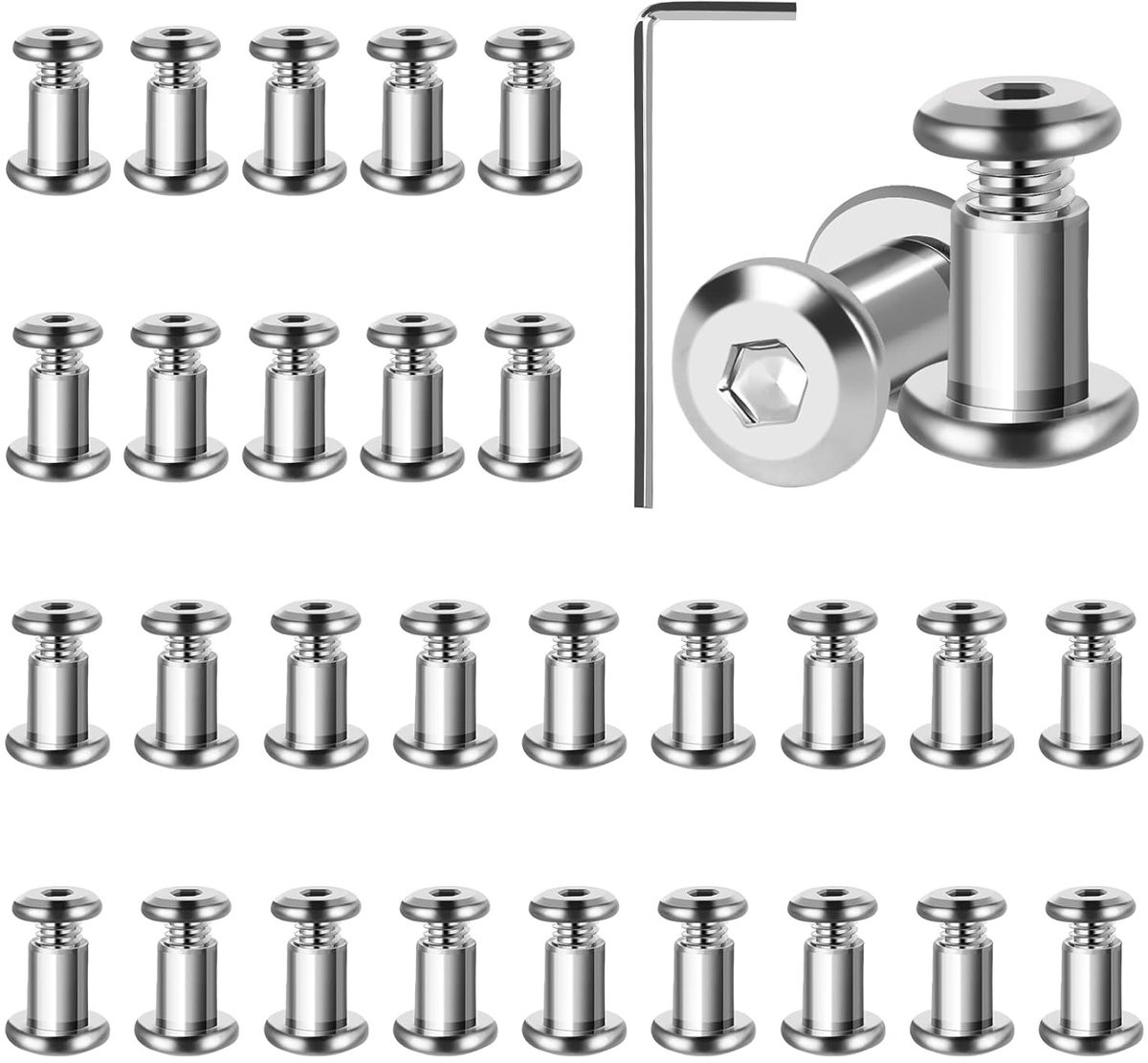 30 stuks M3 verbindingsschroeven met inbussleutel, roestvrij staal, kastconnector voor meubels en houten planken, M3 x 5 mm
