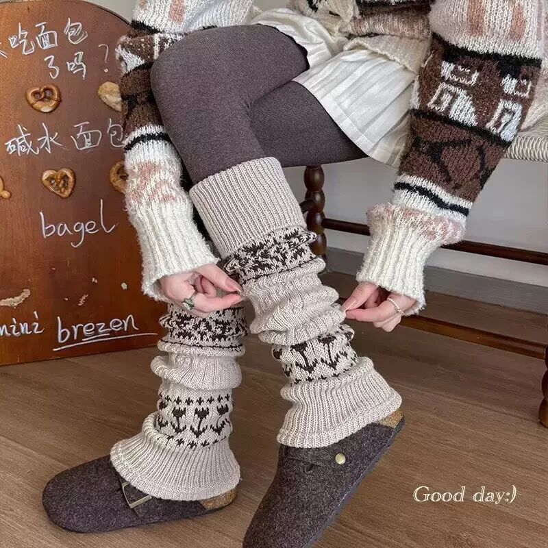 INF Fair Isle Stil Wadenstulpen - Dicke & Warme Acrylsocken Khaki