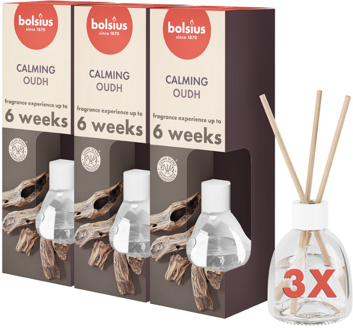 Bolsius Geurstokjes Oud Wood 60ml 3 stuks