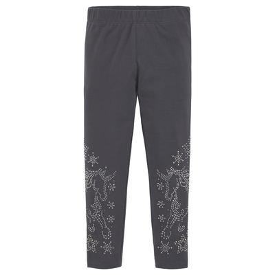 Leggings KIDSWORLD "Glitzernde Leggings mit Strass besetzt: GLITZER PFERD", Mädchen, Gr. 140/146, N-Gr, grau (anthrazit), Jersey, Obermaterial: 95% Baumwolle, 5% Elasthan, unifarben, eng lang, Hosen Leggings, Mit Glitzer Pferd verziehrt