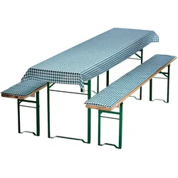 NYVI Bierbankauflagen Set 130x70 cm Grün Kariert - 1x Tischdecke für 110x50 cm Biertische & 2x Gepolsterte Auflage für 110x25 cm Bierbänke