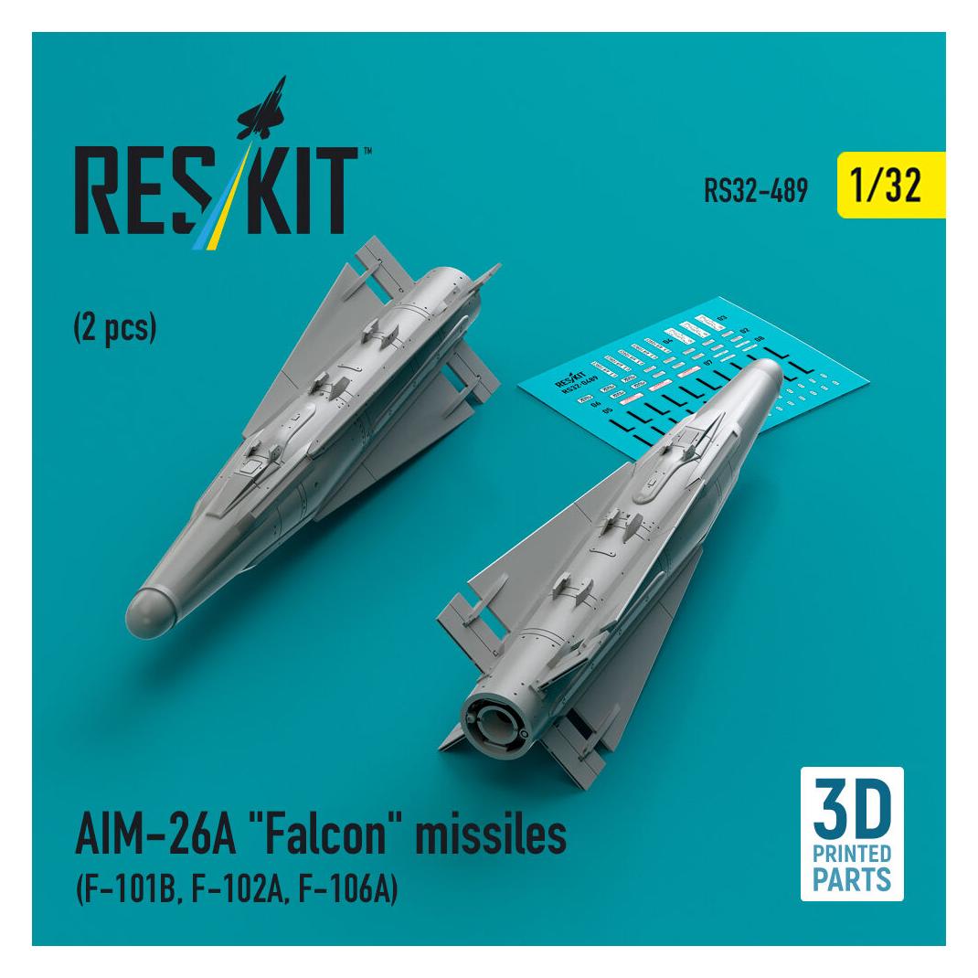 ResKit AIM-26A Falcon missiles (2 pcs) (F-101B, F-102A, F-106A) (3D Printed) (RS32-0489)