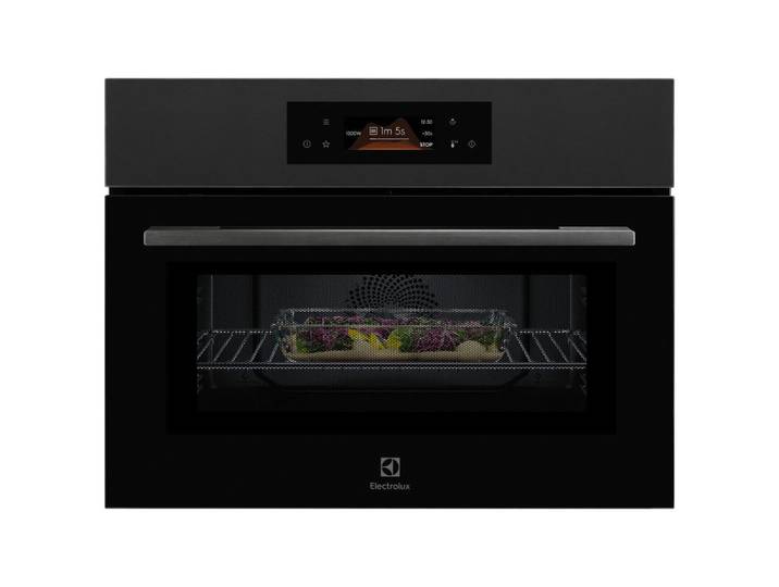 Electrolux Kompaktbackofen Matt Black Design, Schwarz, Metall, Glas, 59.5x45.5x56.7 cm, Elektronikuhr, Versenkknebel, Backofenbeleuchtung, Timerfunktion, Küchen, Küchenelektrogeräte, Backöfen, Einbaubacköfen