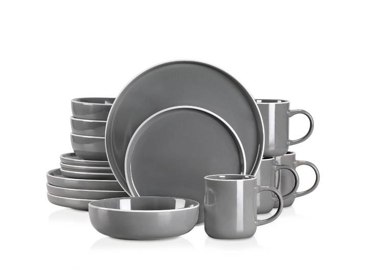 Vancasso SESAM-Service de vaisselle en grès gris, en céramique émaillée au sésame, avec 4 queues, assiettes à dessert, bols à soupe et tasses, 16/32/48 pièces