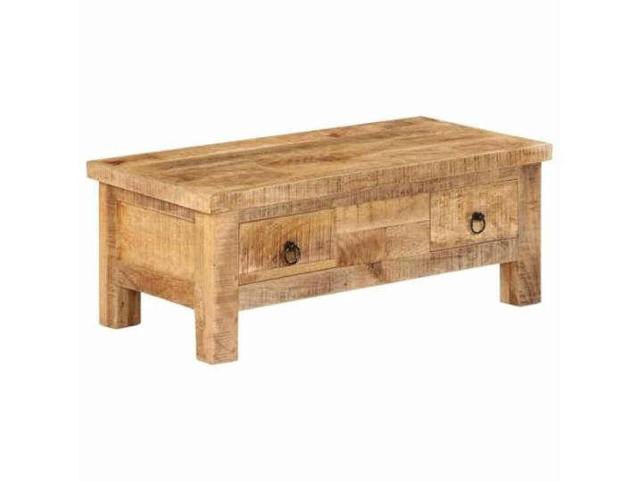 Tmriohed Couchtisch Massivholz Mango Vintage Beistelltisch 90x45x35 cm Echtes Mangoholz mit 2 Schubladen für Ordentliche Aufbewahrung im Wohnzimmer, handgefertigtes Unikat mit Lackierung.