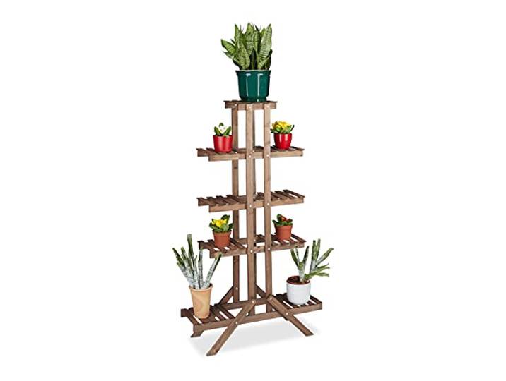 Relaxdays Etagère à fleurs en bois escalier pour plantes échelle plantes intérieur HxlxP: 142\,5 x 83 x 28\,5 cm brun foncé