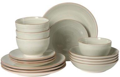 Gibson Home Stonebury 16 Piece Plates and Bowls - Handpainted Stoneware Dinnerware Set - Service for 4
