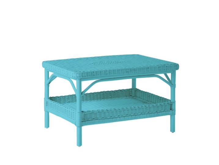 Table basse rectangulaire rotin laqué bleu azur