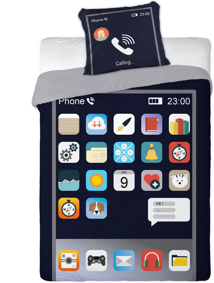 GSM Telefoon Apps Eenpersoons Dekbedovertrek - Multi - 140 x 200 cm