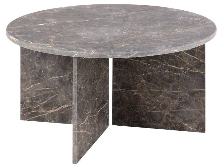 Couchtisch ACTONA GROUP Vega , braun (matt braun), B:90cm H:42cm T:90cm, Tische, Couchtisch, Rund Couchtisch, V-förmig Gestell matt braun lackiert Marmor, Ø90x42cm