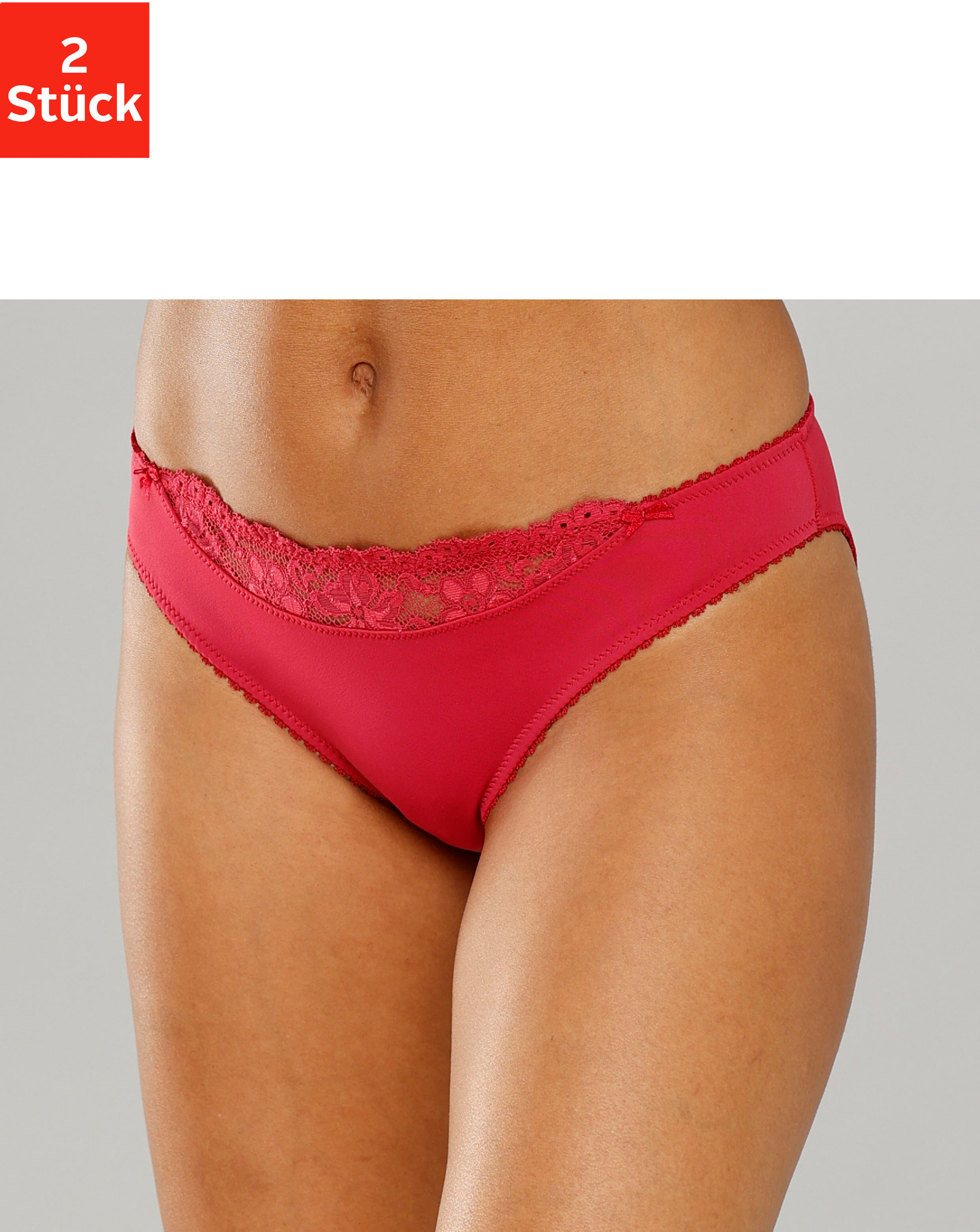 Slip NUANCE BY LASCANA "mit Spitzeneinsatz vorne", Damen, Gr. 44/46, rot (2xrot), Microfaser, Obermaterial: 85% Polyamid, 15% Elasthan, körpernah, Unterhosen Slip, als Dessous-Set kombinierbar, Dessous 2xrot 44/46
