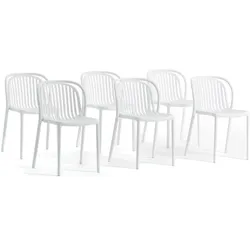 RATTATAN Set aus 6 Stühlen aus harzverstärktem Glasfaserharz,modernes Design,stapelbar für Außenbereich,Garten,Bar,Restaurant,Küche–Eloisa–Weiß