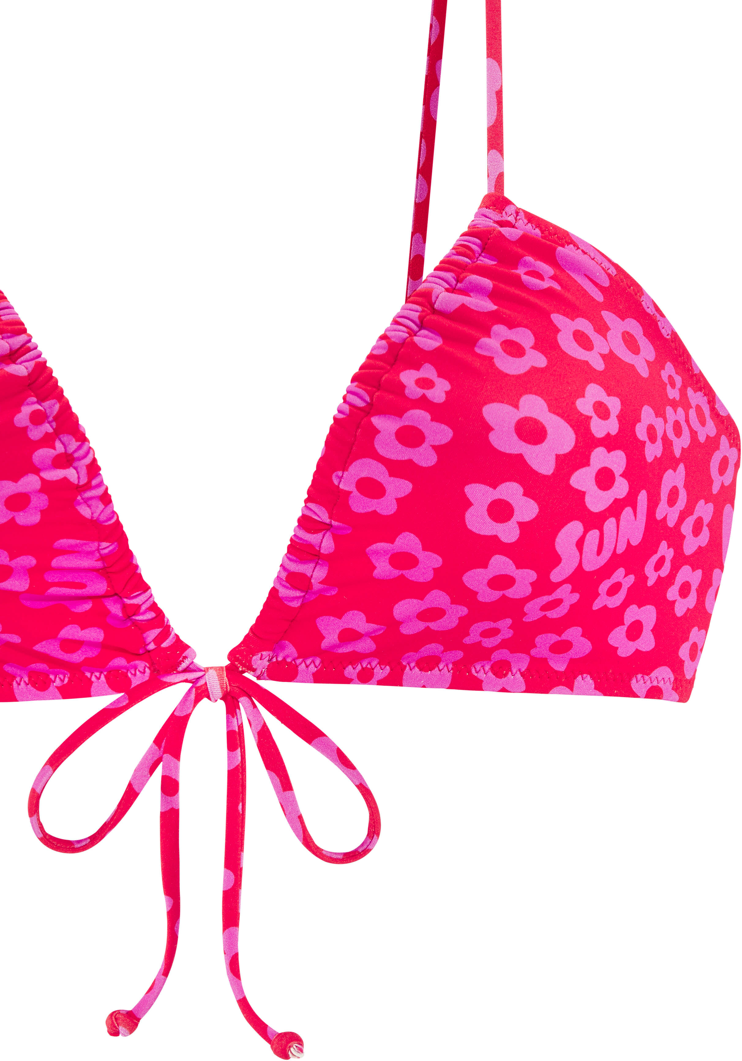 Triangel-Bikini BUFFALO, Damen, Gr. 32, Cup A/B, rot (rot, bedruckt), Recycling-Polyamid, geblümt, Bikini-Sets Triangel-Bikini, mit Binde-Detail vorne rot, bedruckt 32, Cup A/B