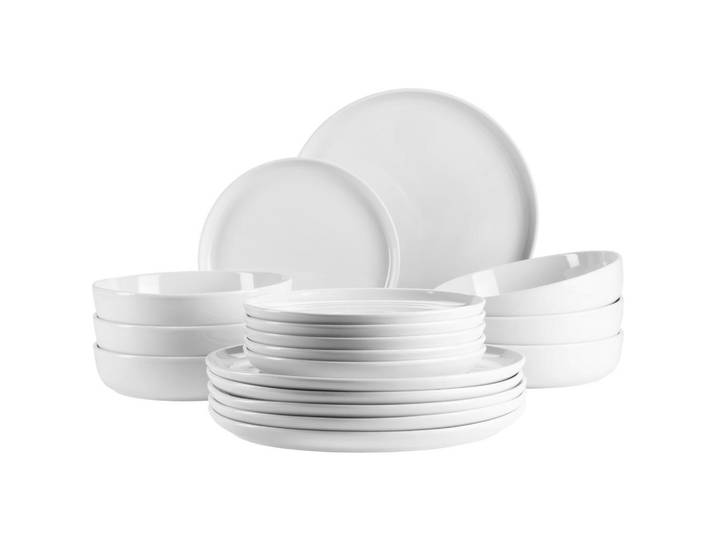 Mäser Tellerset, Weiss, Keramik, 18-teilig, rund, lebensmittelecht, Geschirr, Teller