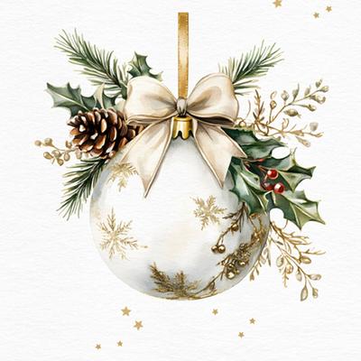 ti-flair 20 Servietten Papier 33x33cm 3-lagig - elegante Papierservietten mit weißer Weihnachtskugel Motiv - festlich & edel Tischdeko Weihnachtsdeko Creme
