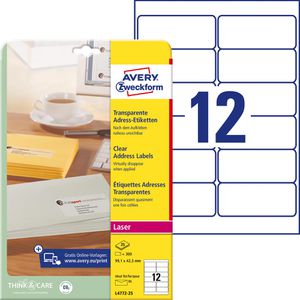 Zweckform Avery  L4772-25 Etiketten transparent, 300 Stück