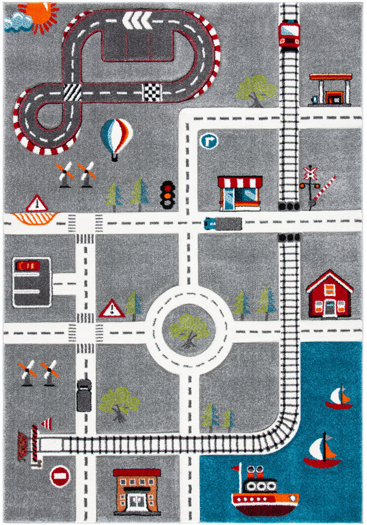 Zoomie Kids Carousel Kids Racetrack Area Rug In Grey / Ivory Ivory Rectangle 99 x 160cm