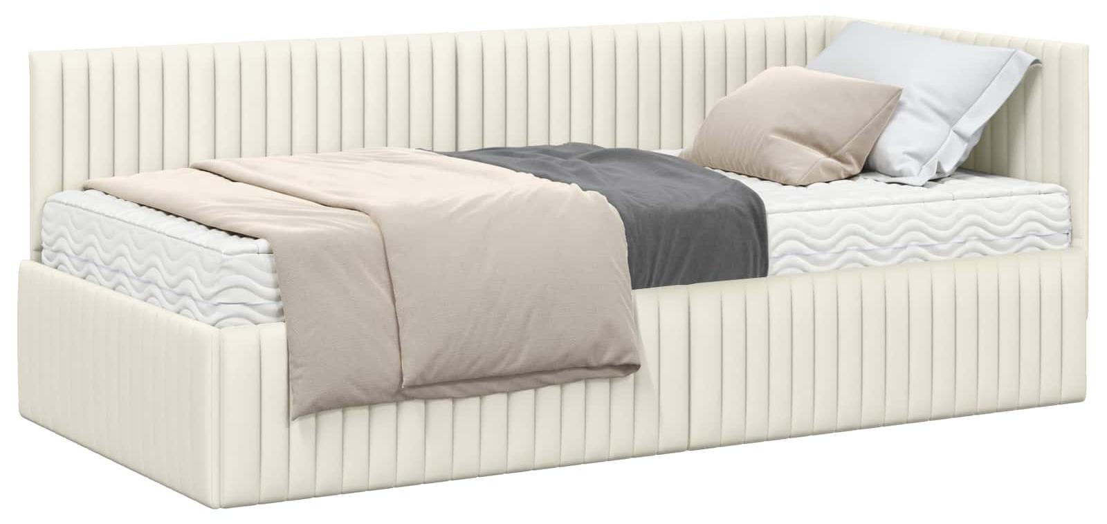 Eckbett mit Matratze, 2 Stück, cremefarbener Samt