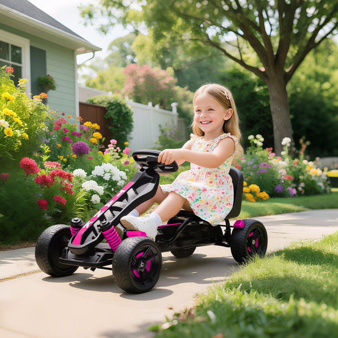 Zoomie Kids AIYAPLAY Pedal Go Kart with Freewheel System, for Ages 3-6 Years Pink