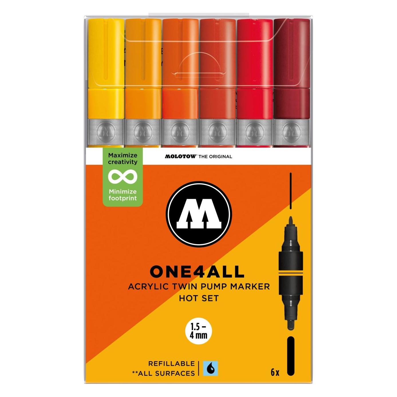 Molotow Acrylmarker One4All Acrylic Twin Hot Set (6x) (MO200851)