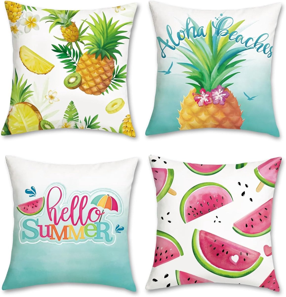Ibenzoa Zachte Sierkussenhoezen Set Watermeloen & Ananas Fluweel 45x45 cm