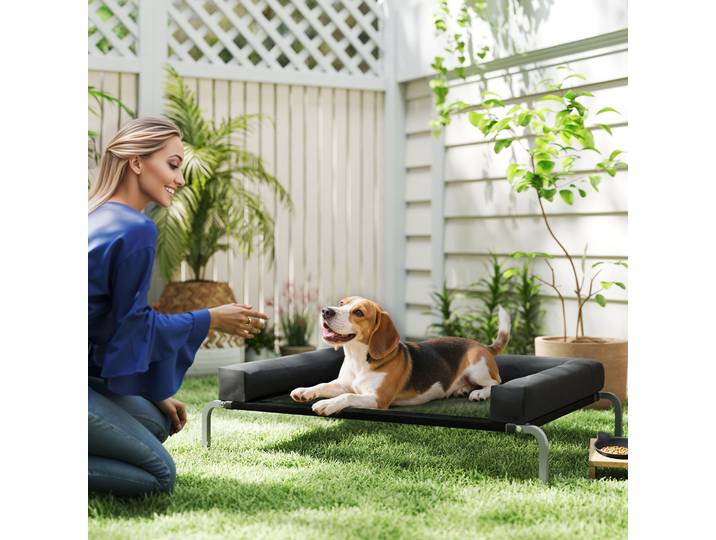 PawHut Lit surélevé Portable Chien Int/Ext 110x75x30 cm Noir