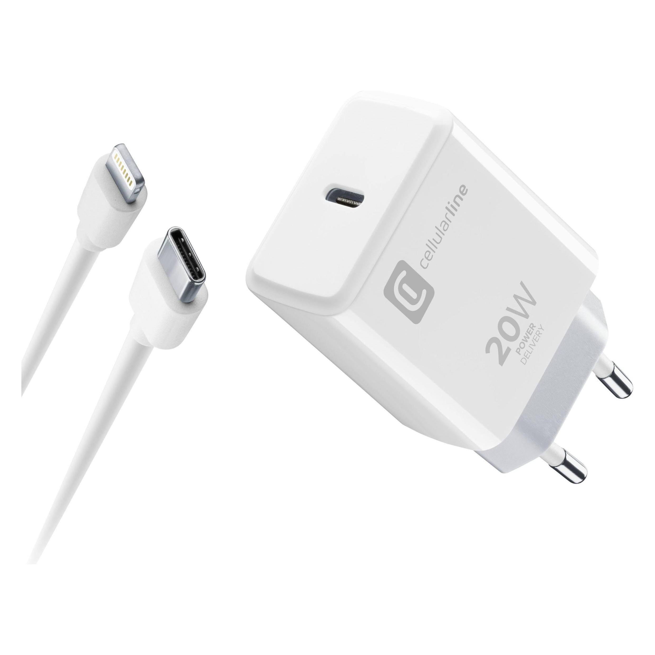 Cellularline USB-C Charger Kit (20 W, 1 Port) (ACHIPHKITC2LMFI20W)