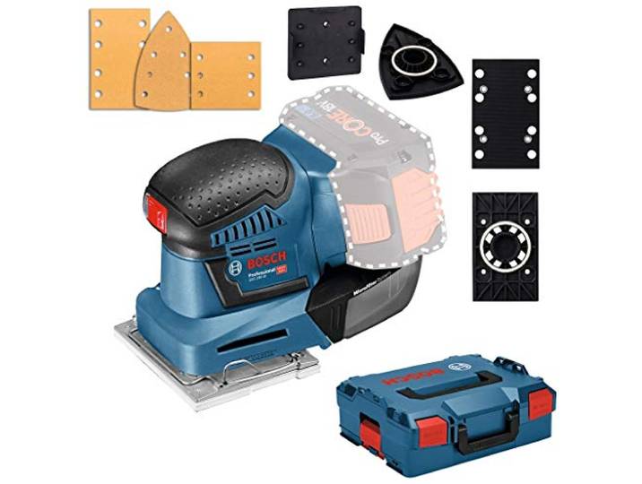 Bosch Professional 18V System Akku Schwingschleifer GSS 18V-10 (Schwingkreis-Ø: 1,6 mm, inkl. 3 Grundplatten mit unterschiedlichen Formaten, in L-BOXX, ohne Akku/ Ladegerät)