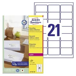 Avery, Etiketten, Universaletiketten LR7160-100 DIN A4 Weiss 63.5 mm x 38.1 mm