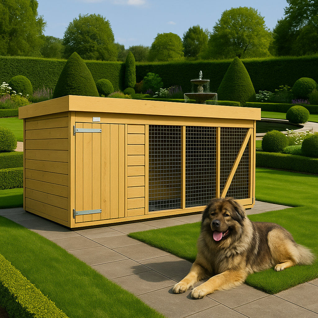 Archie & Oscar Dog Kennel and Run Green 127cm H x 302cm W x 185cm D